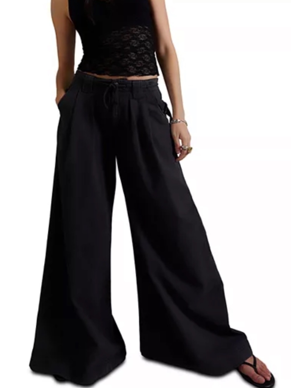 NWT Free People JULIEN Wide-Leg pants in Washed Black S